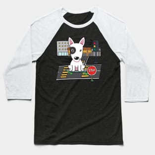 Funny bull terrier is on a skateboard Baseball T-Shirt